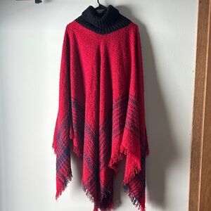 Red and Black Women's Sweater Poncho